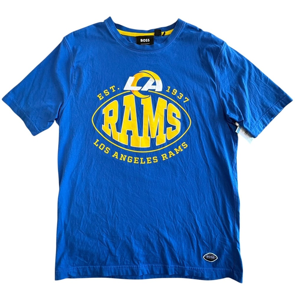 Hugo Boss x NFL Los‎ Angeles Rams T-Shirt Mens M Blue Yellow Crewneck Tee NEW